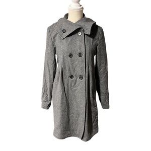 Roxy Long Sleeve Button Up Trench Coat Jacket Gray Womens Size M Wool